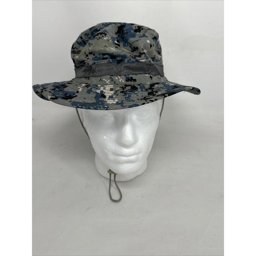 US Army Jungle Safari Hat Type 2 Mens L Blue Camo Side Snap Digi Vented Bucket